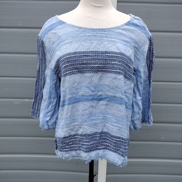 Anthropologie Cloth and Stone Blue Stripe Linen Blend Tie back Top Large - Picture 1 of 7